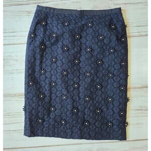 Talbots Navy Floral Lace Pencil Skirt sz 2